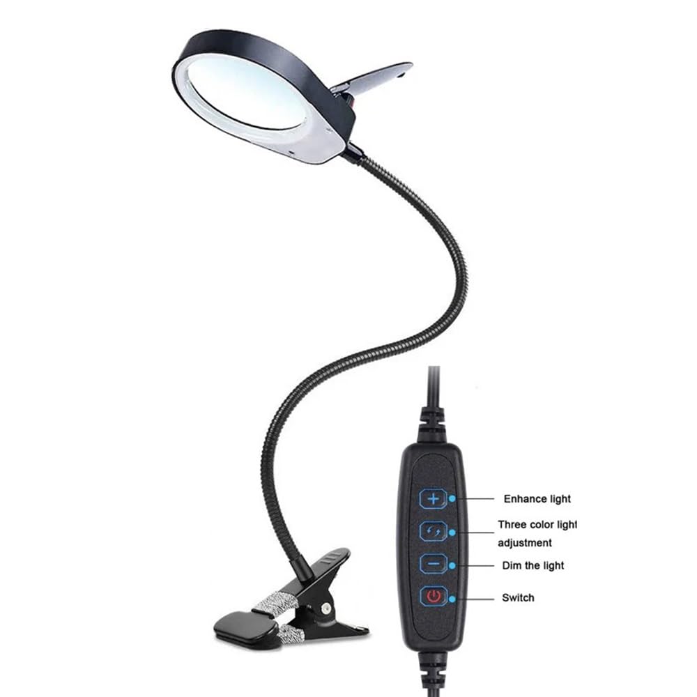 Microscopio 3x/10x 3 colori LED illuminante lente d'ingrandimento tubo metallico vetro scrivania lampada da lettura da tavolo luce con morsetto saldatore riparazione(PD5ST-H)