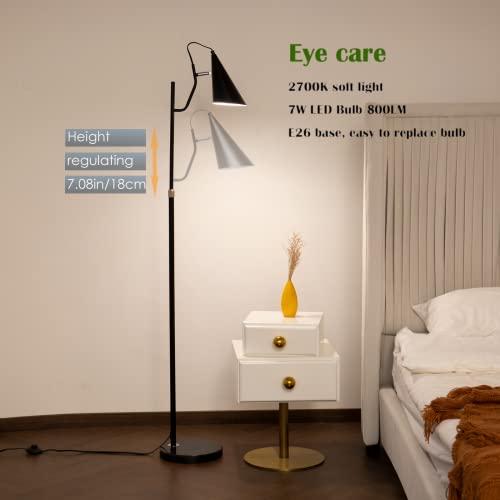 Ganroght Industrial Floor Lamp Black, Adjustable Height & Head Standing Reading Lamp, 3 Color Temperature Rustic Floor Lamp With Heavy Marble Base, Modern Floor Lamps For Living Room, Office,Bedroom #TOP3