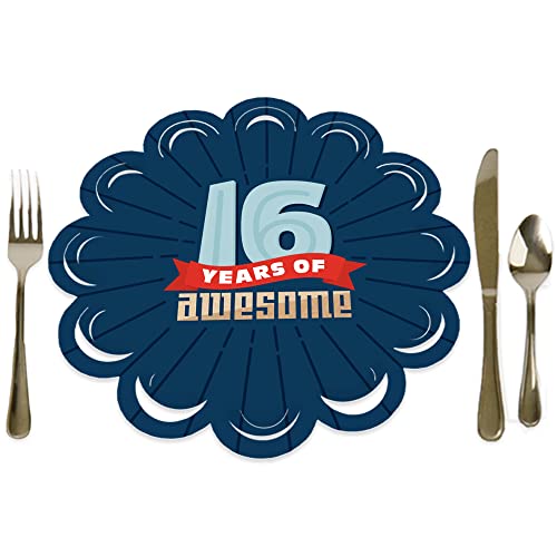 Big Dot of Happiness Boy 16th Birthday - Sweet Sixteen Birthday Party Round Table Decorations - Paper Chargers - Place Setting for 12