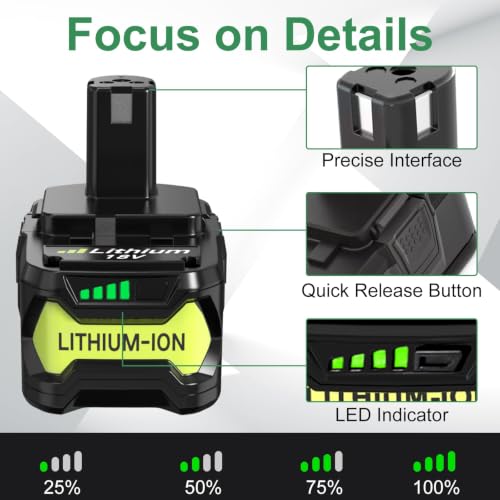 Image of Reoben 2PACK 8.0Ah Battery Replacement for Ryobi 18V Battery | Compatible with Ryobi Lithium Battery 18 Volt P102 P103 P104 P107 P108 P109 Cordless Power Tools(Green)