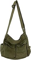 GAXOS Vintage Black Canvas Messenger Bag - Cute Aesthetic Crossbody Shoulder Bag for Women, Laptop School Tote