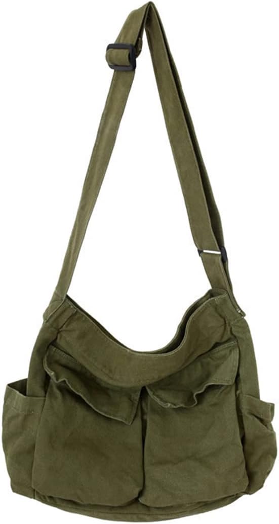 GAXOS Aesthetic Cute Messenger Bag for School Vintage Black Canvas Crossbody for Women Shoulder Laptop Bag