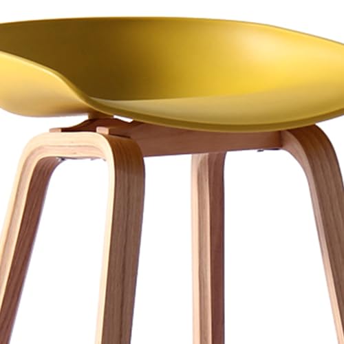 Image of Creative Modern Designer Bar Stool with Curved Seat, Wooden Finish Metal Legs & Metal Footrest - Premium Counter Height Chair for Kitchen, Dining & Bar (Yellow)