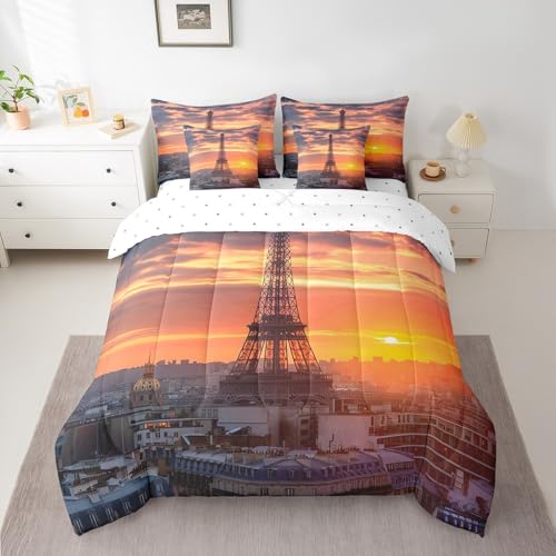 Feelyou King Comforter Set 7 Pcs Eiffel Tower Bed in