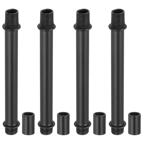 Image of PATIKIL Straight Pipe Lamp Stems Rod Kit, 4Set M10 Carbon Steel 100mm(3.94 inch) Long Double End Thread Rod with Coupling Nuts Sleeve Connector for Table Lamps Chandeliers, Black
