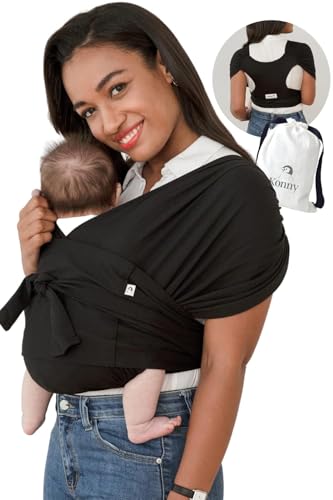 Image of Konny Original Baby Carrier SoftBreeze Luxury Carrier Wrap, Easy to Wear Baby Wrap Carrier, Perfect Essentials Cloths for Newborn Babies up to 44 lbs, (Black, 4XL)