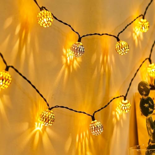 Brightown Solar Moroccan String Lights Outdoor 60 LED 36 Ft Globe Fairy Lights with 8 Lighting Modes, Waterproof Solar Powered String Lights for Garden Yard Gazebos Camping Party Holiday (Warm White)