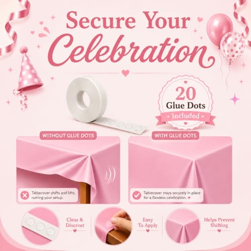 Image of Blue Orchards Soft Pink Plastic Table Cover (Pack of 3 with 20 Glue dots) - 54 inch x 108 inch - Light Pink Disposable Waterproof Tablecloth, Pastel Birthday Party Supplies, Baby or Bridal Shower, Wedding