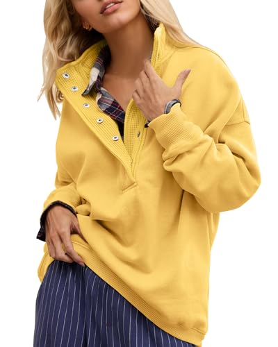Image of Gacaky Sweatshirt for Women Oversized Casual Long Sleeve Button Henley Neck Pullover Tops Fashion Outfits Clothes