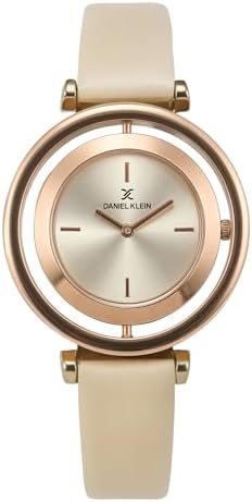 Daniel Klein Analog Round Dial Rose Gold Case Beige Leather Strap Water-Resistant Wrist Watch for Women Girls, Ladies DK11430-4