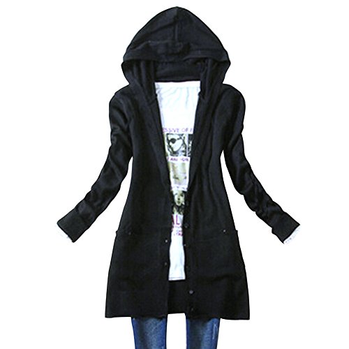 Weixinbuy Women Long Sleeves Cardigan Knitted Hooded Coat Black