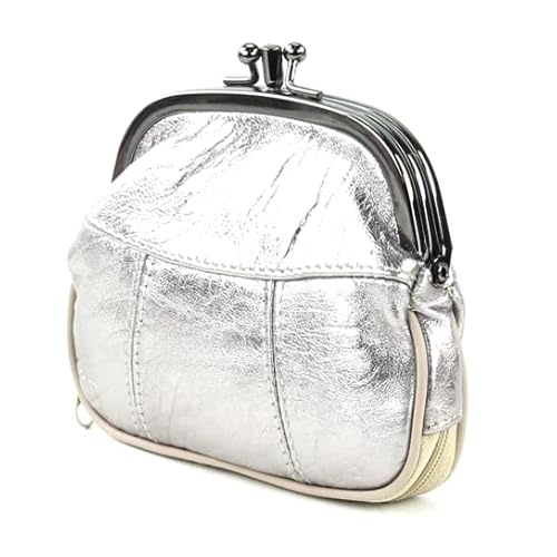 Leather Impressions Small Coin Purse For Men & Women, Change Holder & Twist Clap Pouch, Mini Wallet For Credit Card & Key, Money Wallet, Ring & Cash Bag , Coin Clutch (Silver) #TOP2