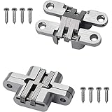 LAGALO 2 Pack 1.77 in Hidden Hinge Invisible Concealed Cross Hinges 180 Degree Folding Door Cross Zinc Alloy Hidden Hinges Swing Invisible Hinge for Cabinet, Cupboard,Wooden Box,with Screws-S5