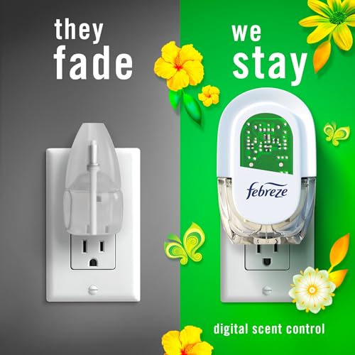 Image of Febreze Plug in Air Freshener, Odor-Fighting Scented Oil Starter Kit, Air Fresheners for Home and Bathroom and Kitchen, Long Lasting for Strong Odors, Gain Original Scent, Warmer + 1 Refill