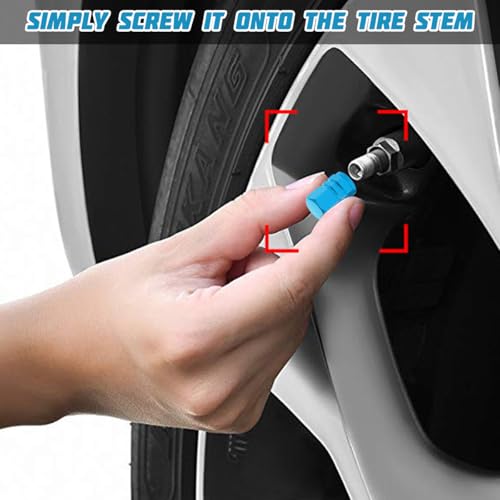 Image of Osilly Car Tire Stem Valve Caps, 8 PCS Aluminum Alloy Valve Stem Covers, Leak-Proof Tire Cap Cover Accessories, Hexgon Style Wheel Air Valve Caps for SUV Car Bike (Sky Blue)