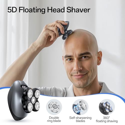 Image of Electric Razor for Men, Head & Body Hair Shaver for Men, Cordless Rechargeable Wet /Dry Bald Head & Groin Waterproof Razor with Rotary Blades,Clippers, Beard Trimmer,Nose Trimmer, Brush (Gray)