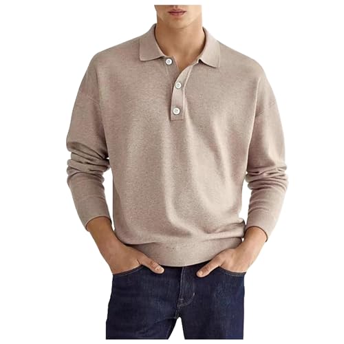 Generisch T-shirts de travail pour homme - Couleur unie - Manches longues - Avec boutons - En soie - Pour homme, kaki, L
