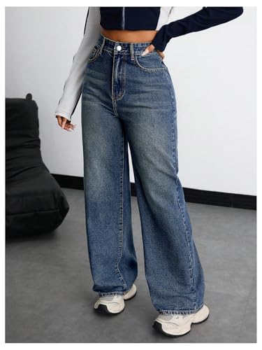 SOLY HUX Women's High Waisted Wide Leg Baggy Jeans Casual Loose Denim Pants4