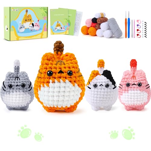 Kit de crochet complet pour débutants avec 4 chats en laine et tutoriels