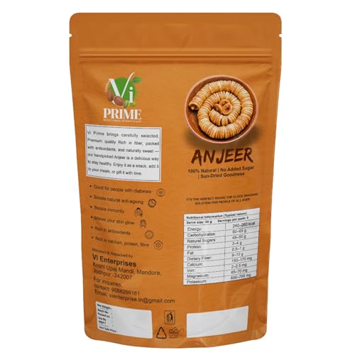Image of VI Prime Premium Anjeer | 100% Natural Sun-Dried Figs | Pesticide Free, No Added Sugar, Rich in Fiber, Calcium & Antioxidants | Healthy Dry Fruit Snack (Anjeer /Figs) | 500g