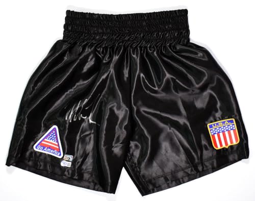 Mike Tyson Autographed Black Boxing Trunks w/Patches- Beckett W Hologram