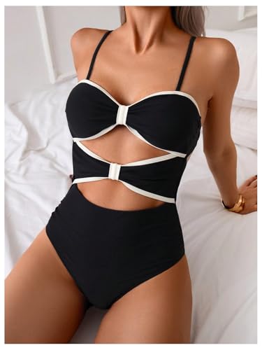 Milumia Women's One Piece Cut Out Tie Back Monokini Swimwear Spaghetti Strap Swimsuits2