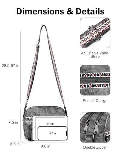 Image of FADEON Crossbody Bags for Women, RFID 4 Card Slots | Vegan Crossbody with Wide Strap, Double-Zipper & Anti-Theft, Fits Kindle & Essentials, Lightweight for Work & Travel