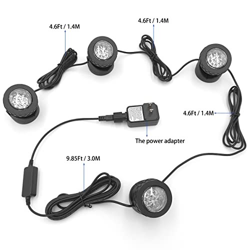 Image of Colored Pond Lights with Timer, RGB Weighted Fountain Light IP68 Waterproof, Dimmable Outdoor Landscape Lights Fish Tank Pond Fountain Garden, 4 in Set