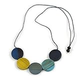Avalaya Blue/Yellow/Grey Wood Coin Bead Grey Cotton Cord Necklace - 94cm L (Max Length) Adjustable - Image 1