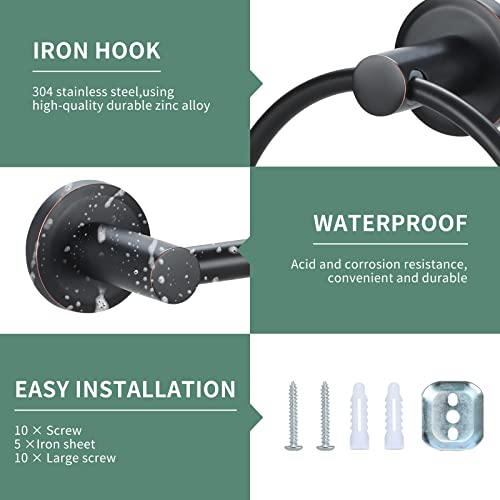 Oil-Rubbed Bronze Bathroom Hardware Set Of 5, Zinc Wall Mounted Bathroom Accessories Set- Includes 18" & 24" Towel Bar, Black Toilet Paper Holder,Towel Ring, Robe Towel Hooks (Oil-Rubbed Bronze) #TOP5