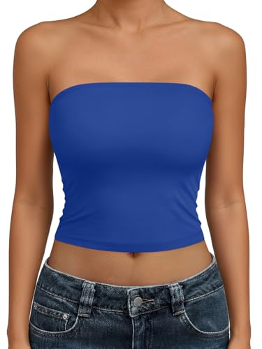 Trendy Queen Womens Strapless Tube Top Royal Blue Small