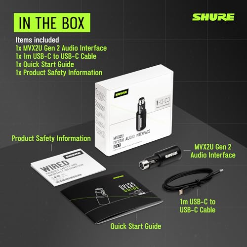 Image of Shure MVX2U Gen 2 XLR-to-USB-C Digital Audio Interface, Apple MFi Certified, Portable Setup for Audio Processing, Noise-Free Recording Between XLR and USB-C Devices