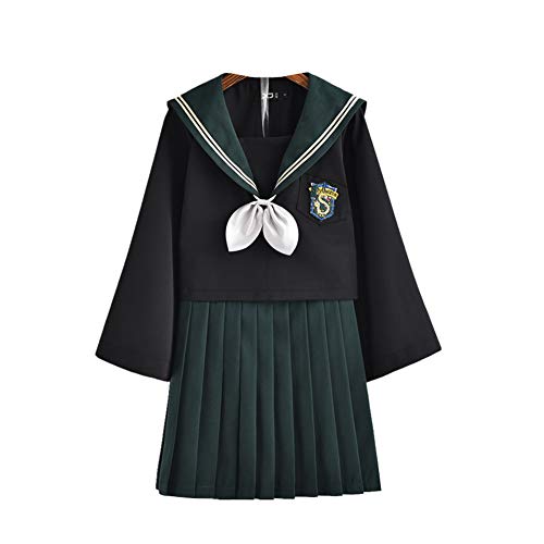 Dream-Store Women's Japanese Sailor Dress School Girls Harry Potter College Style Uniform Costume (Asian XL, Green)