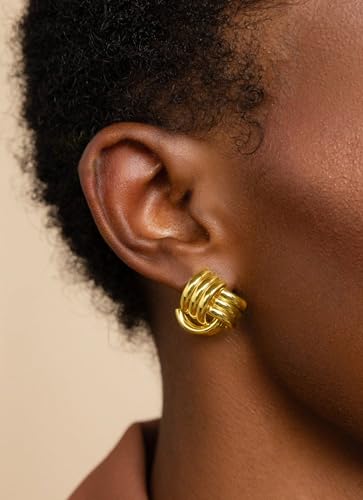 UANNEAU Gold Chunky Earrings for Women Trendy, 14K Gold Plated Dainty Kont Earrings Statement Minimalist Hypoallergenic Stud Earrings — view 2
