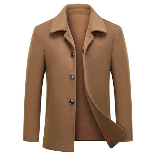 MODFUL - Cappotto da uomo in lana, corto, caldo, casual, soprabito invernale, trench, giacca a peacoat, Marrone, L