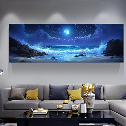 Toile Pleine Lune Nuit sur la Plage 65x195cm pour décoration murale salon