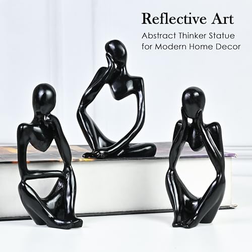 Image of ZAICUS Set of 3 Black Thinker Statues - Modern Abstract Resin Showpieces for Home, Office, and Stylish Spaces, Perfect for Thoughtful Gifts