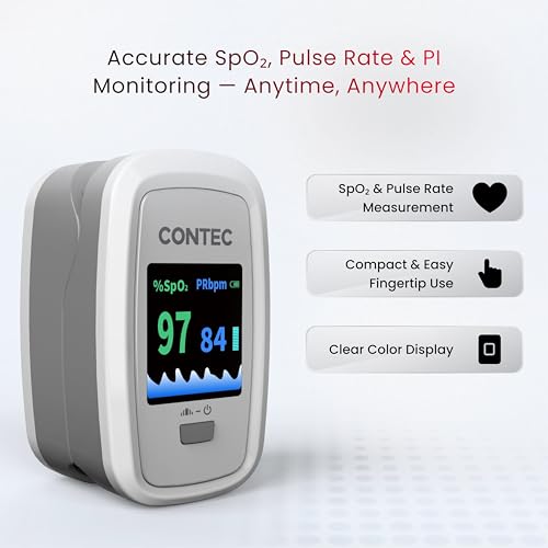 Image of CMS50D1-Pro Finger Pulse Oximeter, Digital SpO2 and Pulse Rate Monitor with Pulse Waveform, Bar Graph, PI Value, Adjustable Brightness, PR Sound, Auto Power On /Standby, Auto Direction