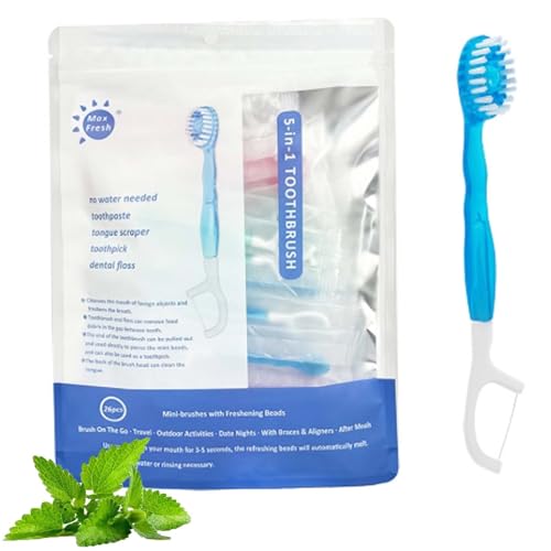 5 in 1 Toothbrush & Floss, Toothbrush & Floss & Tongue Scraper & Toothpick Set, Portable Multi-Functional 5 in 1 for Travel and Gatherings Daily Use (Mint)