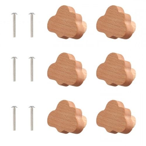 Duronge Pomos de madera para gabinete, 6 pomos de cajón en forma de nube con tornillos, botones de madera para cómodas, armarios y más