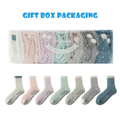 Image of Bulinlulu Fuzzy Socks with Grips Plush Sleep Cozy Winter Soft Hospital Fluffy Socks for Womens Mens Gifts
