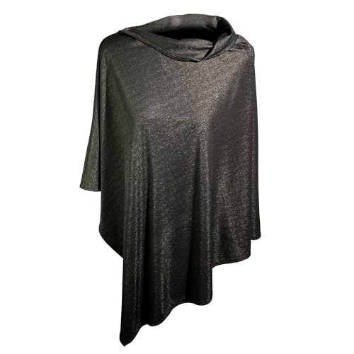 TRU47 Black-Silver Jersey Modal Poncho and Cape Knit | Temperature Regulating Poncho | 99.99% Pure Silver Thread Poncho Woven
