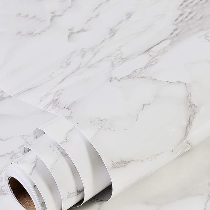 MoJmem White Marble Vinyl Marble Wallpaper Peel and Stick Waterproof Wallpaper for Home Kitchen Countertop Cabinet Furniture Oil Proof Kitchen Stickers (60X200)(Pack of 1) (B0D9P1YGP1) Amazon Price History, Amazon Price Tracker