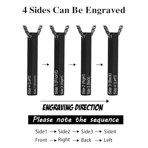 Personalized 3D Bar Vertical Pendant Necklace - Custom 4 Sided Name Text Necklace Engraved Cuboid Stick Necklace Personalized Valentine's Day Gifts for Women Men Couple3