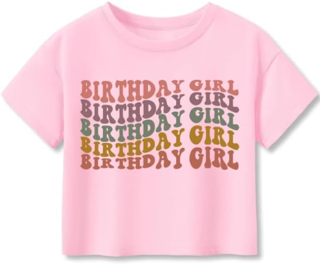 Little Girls Short Sleeve Crop Top Birthday Tshirts Cute Prints for Teen Girls Summer T-Shirt 6-14Years