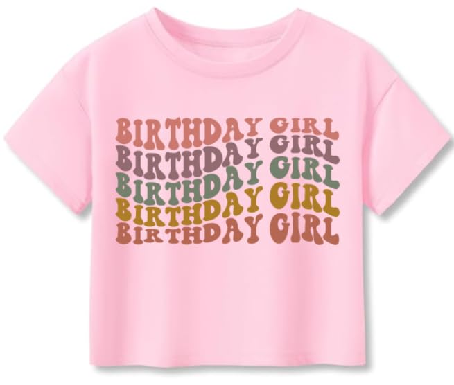 Image of Little Girls Short Sleeve Crop Top Birthday Tshirts Cute Prints for Teen Girls Summer T-Shirt 6-14Years