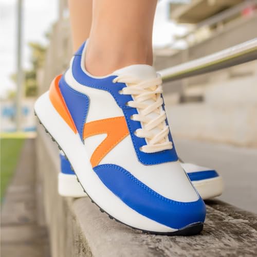 Makers Shoes - NOVA 6 - Women's Fashion Sneakers, Low-Top Athletic Shoes, Blue and Orange, Lace-up Casual Walking Shoes with Cushioned Insole3