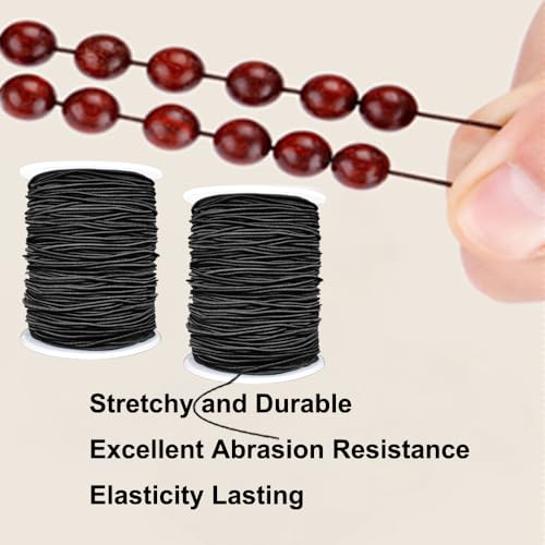 Image of LUSTEMBER Stretchy String for Bracelets, 2 Rolls 1 mm Sturdy Elastic String Elastic Cord for Jewelry Making, Necklaces, Beading (Black)