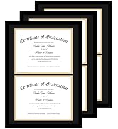 JCJMY Double 8.5x11 Diploma Frame Set of 3, Classic Black and Gold Frame, Display Double Diploma ...