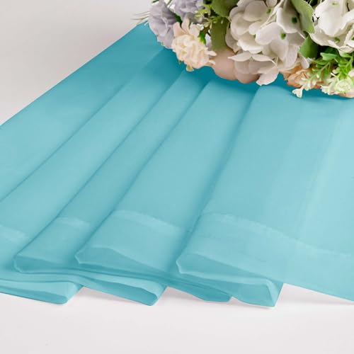 Image of OWENIE Short Aqua Sheer Curtains 36 Inch Length 2 Panels Set, Kitchen Tiers Curtains Light Filter Rod Pocket Voile Cafe Curtain for Basement Bathroom Small Half Window, 42 inch W x 36 inch L, Aqua